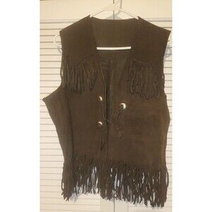 Suede Leather Vintage Brown Fringe Vest Size Women's M